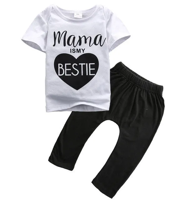 0-24M Baby Infant Toddle Baby Boys Girls Clothes Summer Short Sleeve Mama T-Shirt Top   Pant 2pcs Outfit Bebes Clothing Set