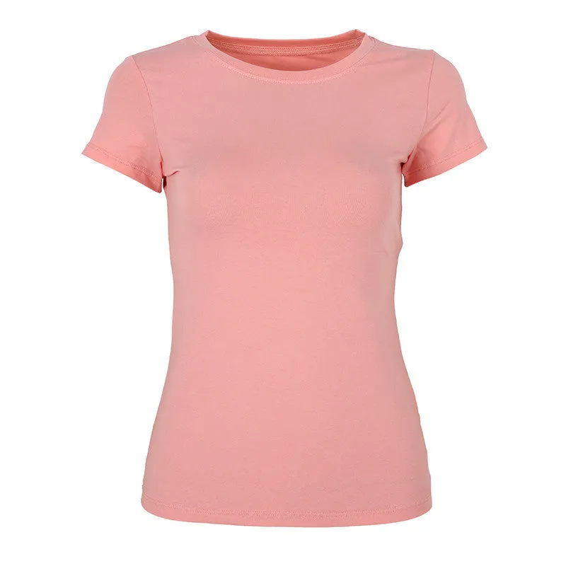 2016 Casual T shirt Women Letter Print and Solid Color Round Neck Pink Tops Femmes Tees Cotton Women's Fashion tshirts Clothing