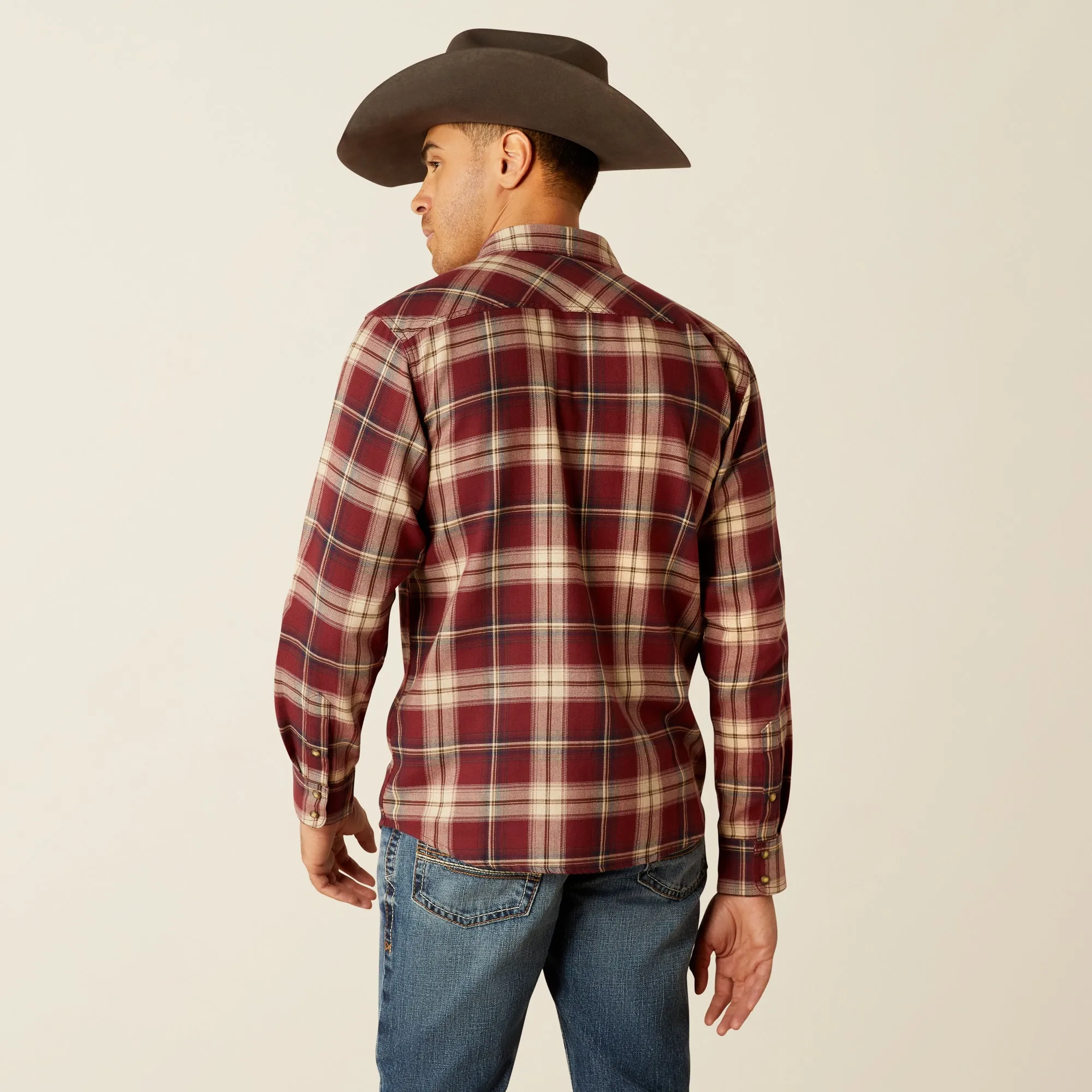 Ariat Red/Tan Plaid Harlee Flannel Retro Western Snap Shirt for Men