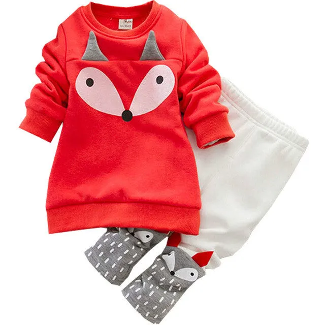 Autumn winter Baby Girls Clothing set Lovely Children's Clothing 2PCS Thick Long Sleeve Fox Tops   Pant Sets