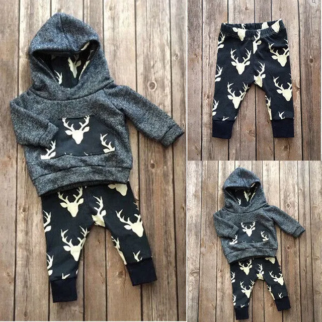 Baby Boys Girls Clothes Set Warm Outfits Deer Tops Hoodie Top   Pant Leggings Cute Animals Kids Baby Clothes