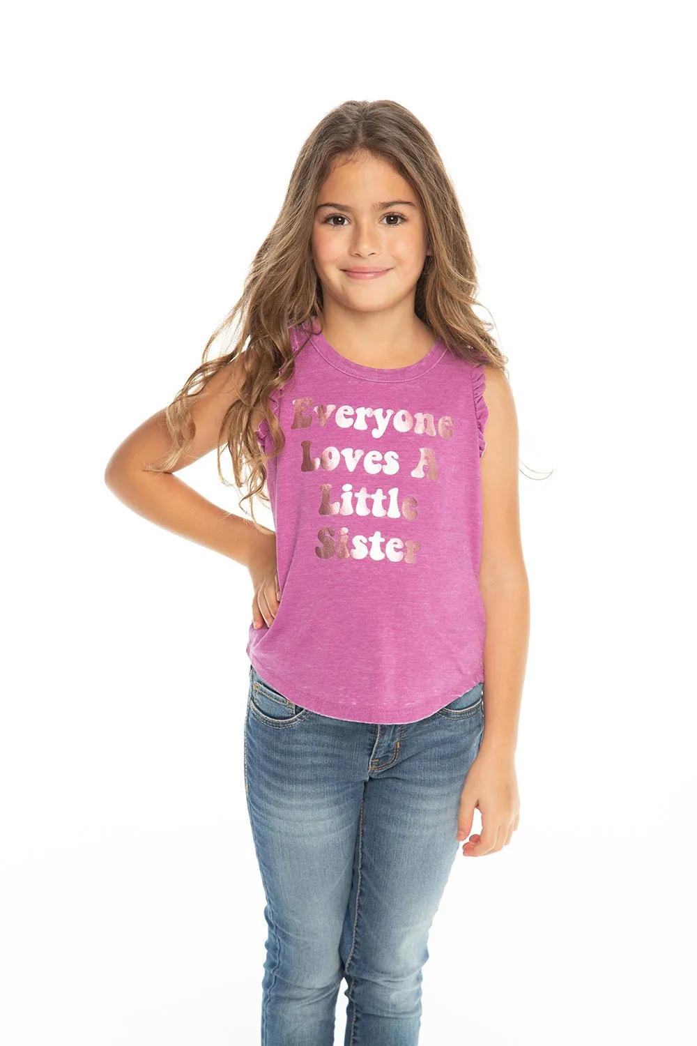 Chaser Kids - Girls Vintage Jersey Ruffle Sleeve Shirttail Muscle in Foxy