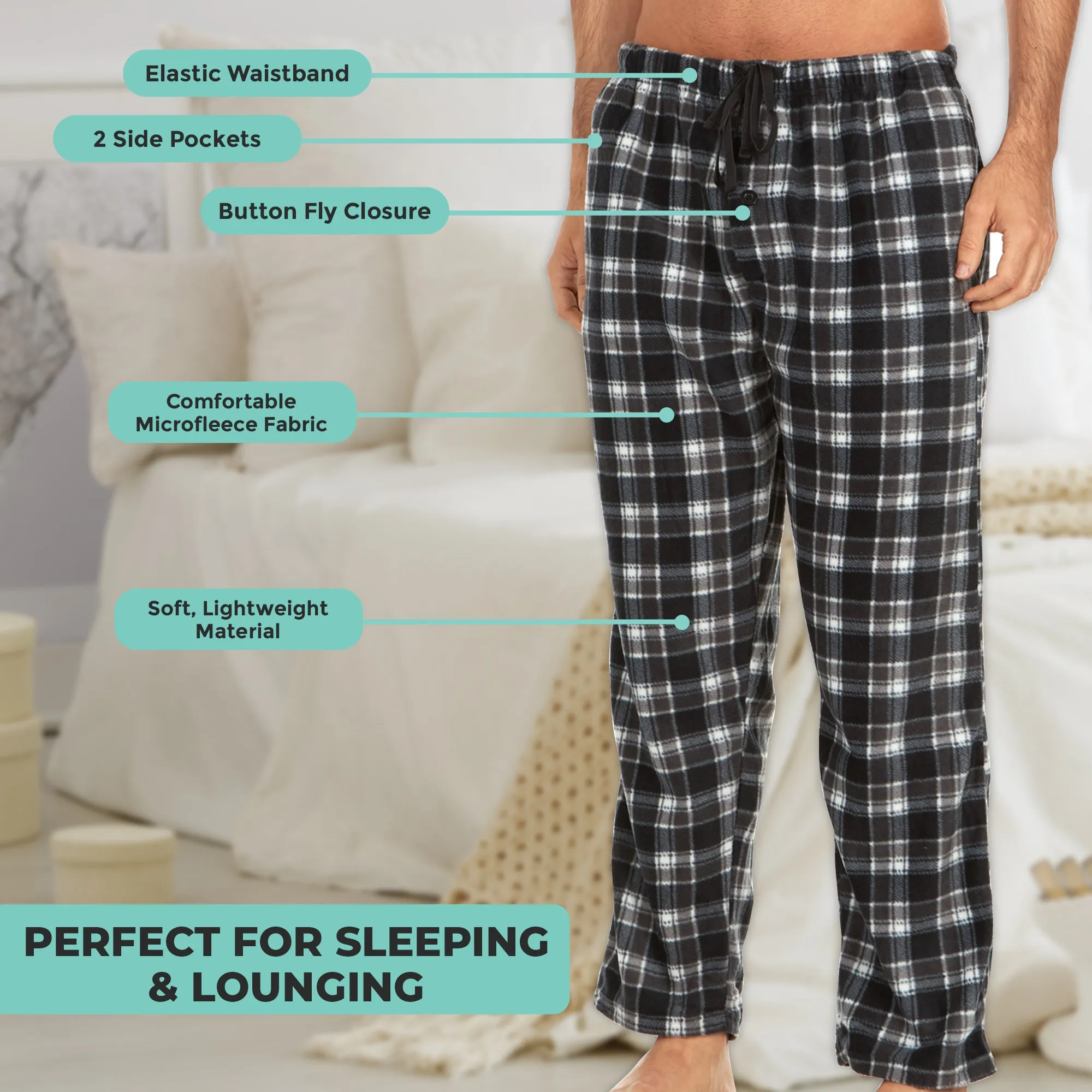 DARESAY Mens Microfleece Pajama Pants/Lounge Wear with Pockets and Adjustable Waistband