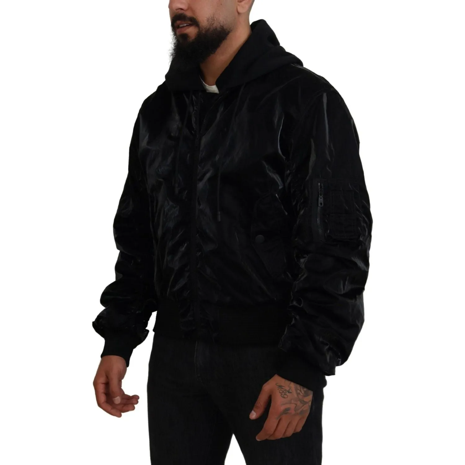 Dolce & Gabbana Elegant Black Bomber Hooded Jacket