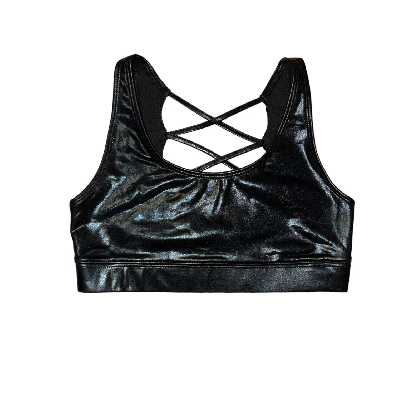 Girls Justice Size 34 (12/14) Black Faux Leather Activewear Sports Bralette