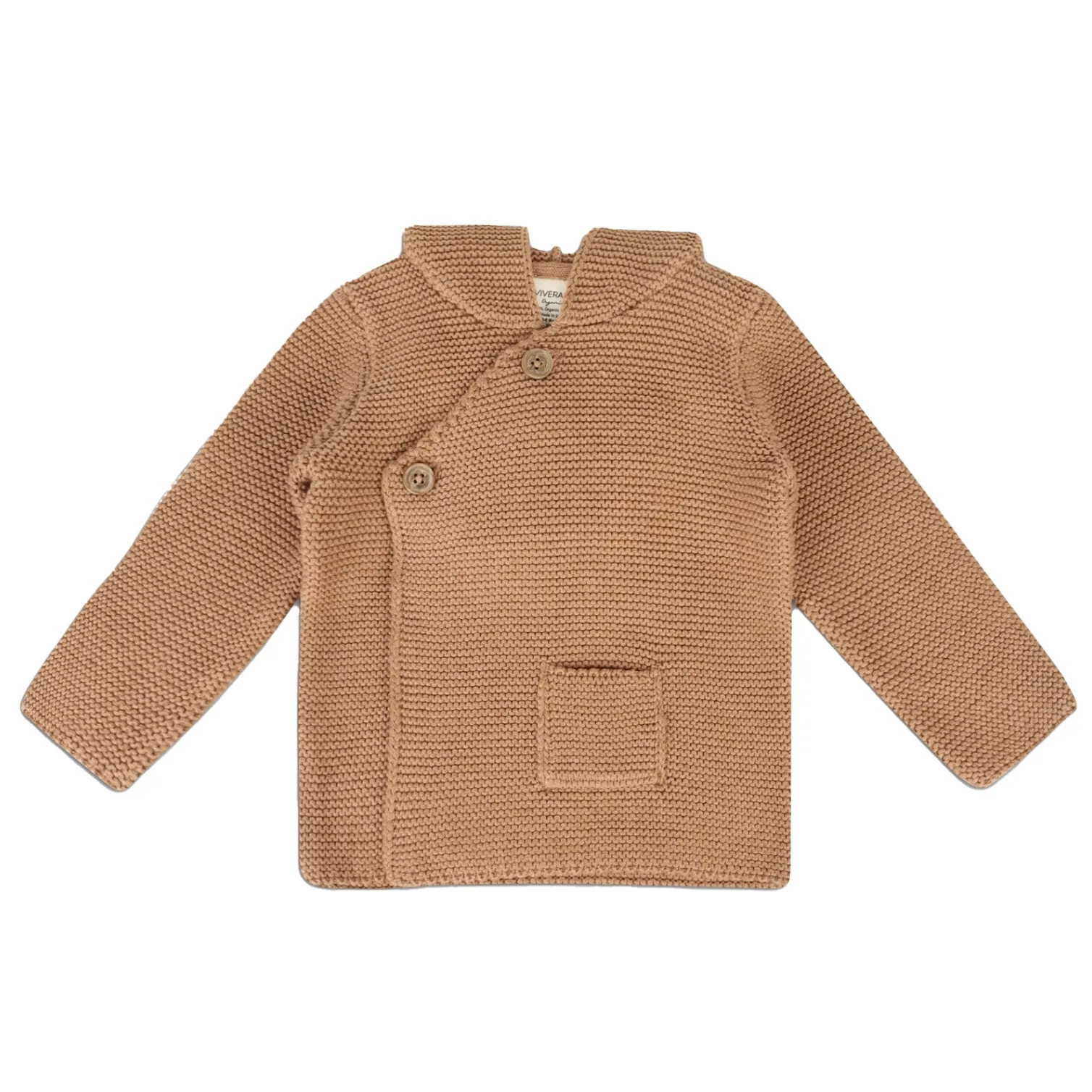 Hooded Button & Pocket Sweater Knit Baby Jacket / Chai