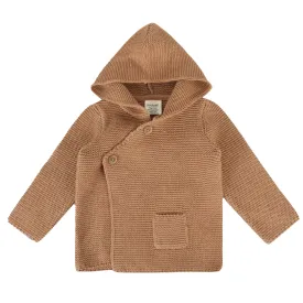 Hooded Button & Pocket Sweater Knit Baby Jacket / Chai