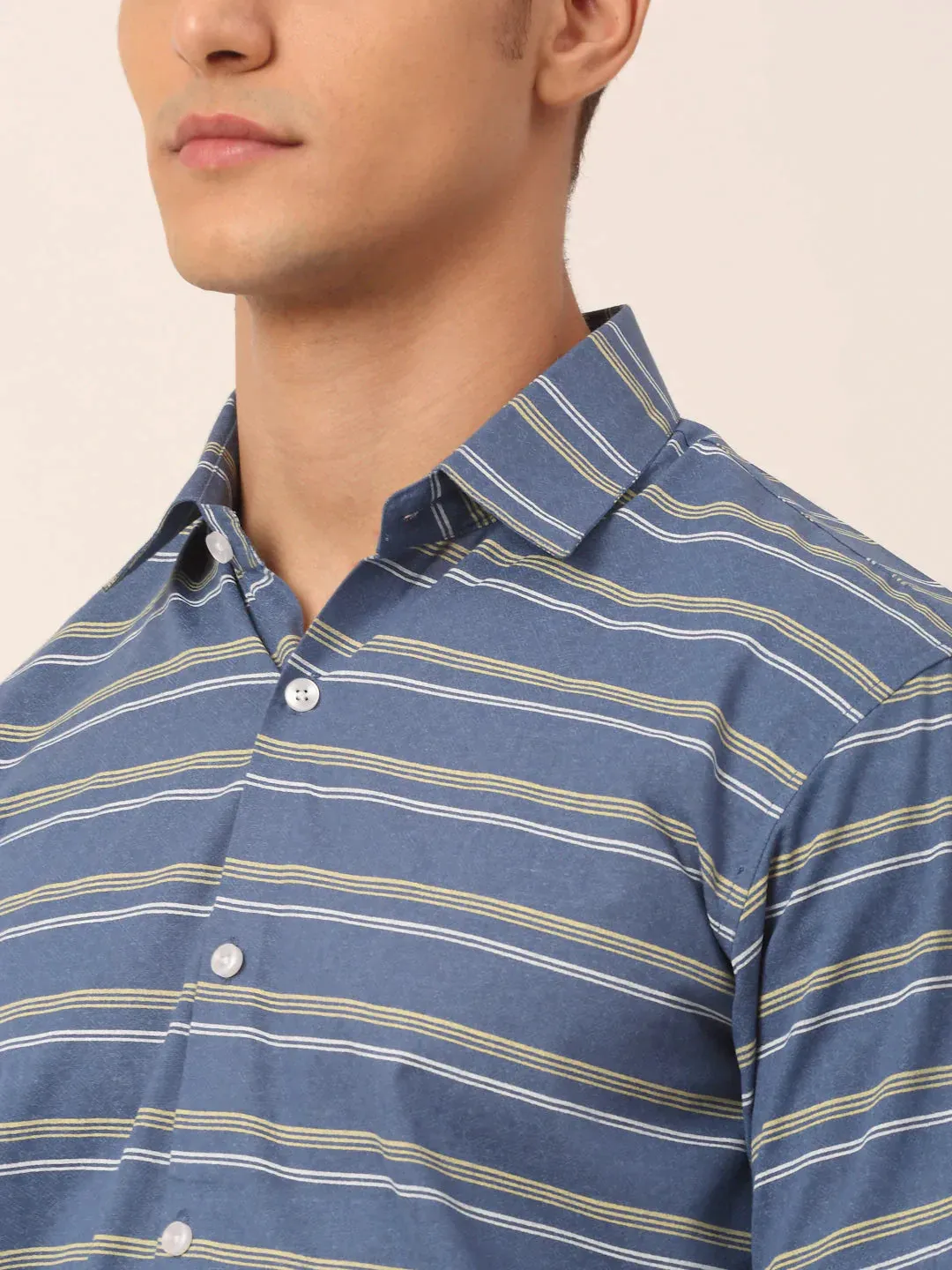 Men'S Cotton Striped Half Sleeve Formal Shirts