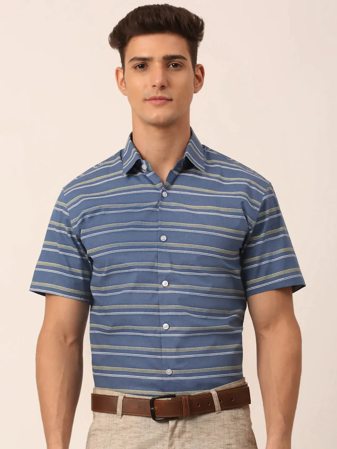 Men'S Cotton Striped Half Sleeve Formal Shirts