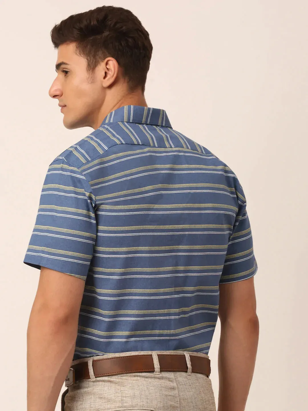 Men'S Cotton Striped Half Sleeve Formal Shirts