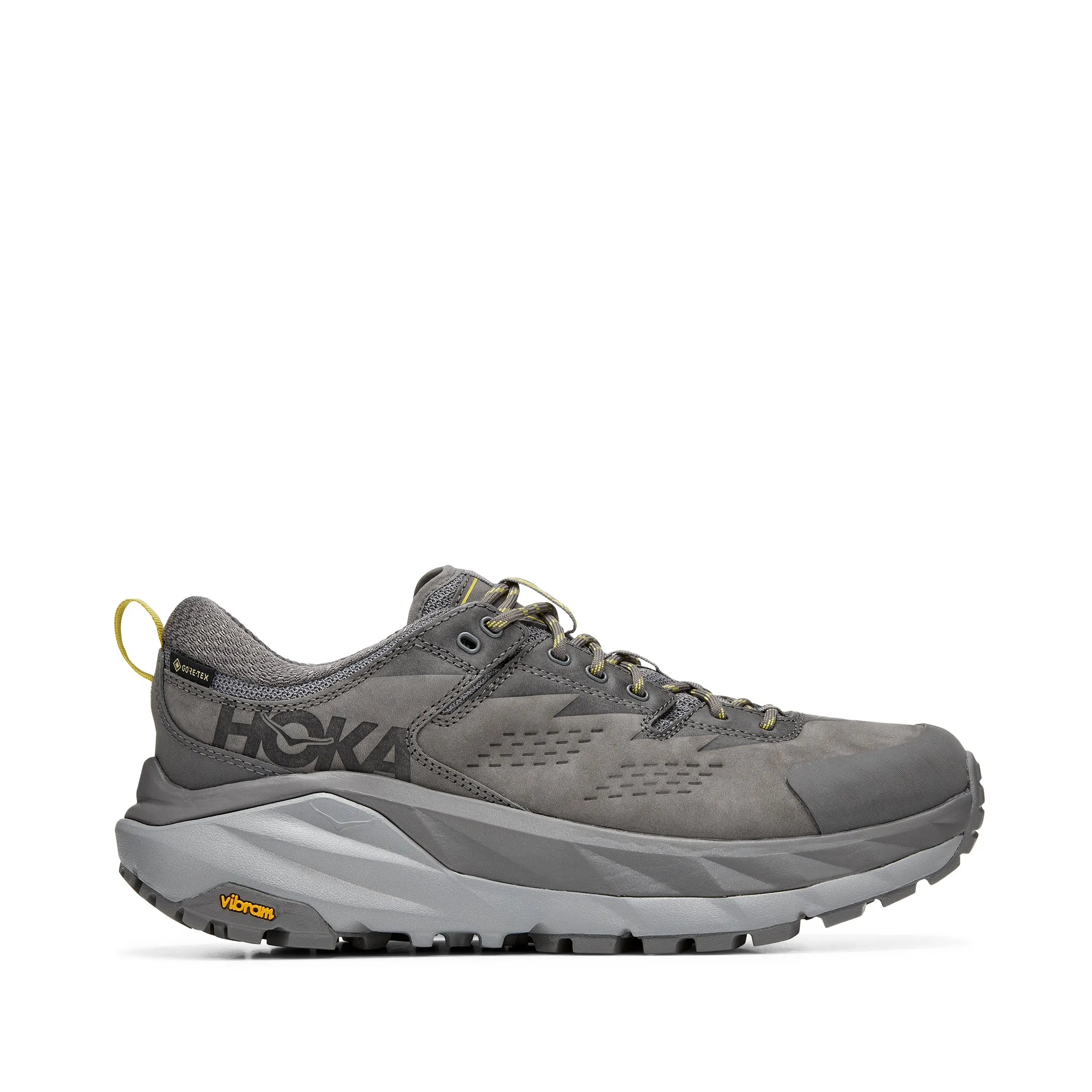 Men's Hoka One One Kaha Low GTX Color: Charcoal Grey/Green Sheen