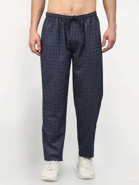 Men'S Navy Blue Cotton Checked Track Pants