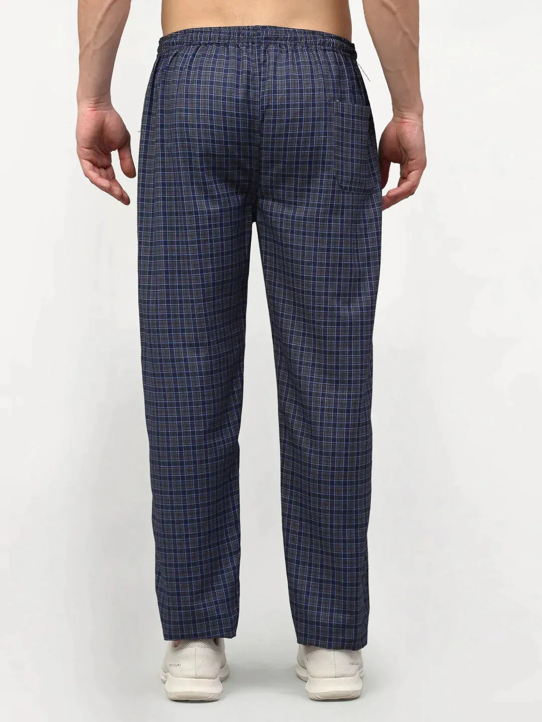 Men'S Navy Blue Cotton Checked Track Pants