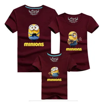 Ming Di Minions Family Matching Outfits Father Mother Baby Shorts Sleeve T shirts Fashion Cartoon 95%Cotton Children Clothing