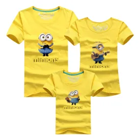 Ming Di Minions Family Matching Outfits Father Mother Baby Shorts Sleeve T shirts Fashion Cartoon 95%Cotton Children Clothing