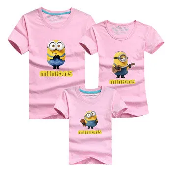 Ming Di Minions Family Matching Outfits Father Mother Baby Shorts Sleeve T shirts Fashion Cartoon 95%Cotton Children Clothing