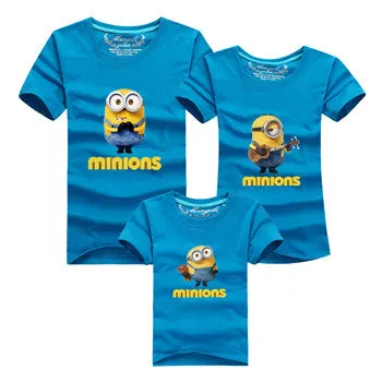 Ming Di Minions Family Matching Outfits Father Mother Baby Shorts Sleeve T shirts Fashion Cartoon 95%Cotton Children Clothing