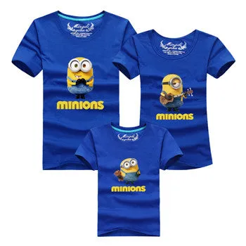 Ming Di Minions Family Matching Outfits Father Mother Baby Shorts Sleeve T shirts Fashion Cartoon 95%Cotton Children Clothing