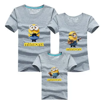 Ming Di Minions Family Matching Outfits Father Mother Baby Shorts Sleeve T shirts Fashion Cartoon 95%Cotton Children Clothing