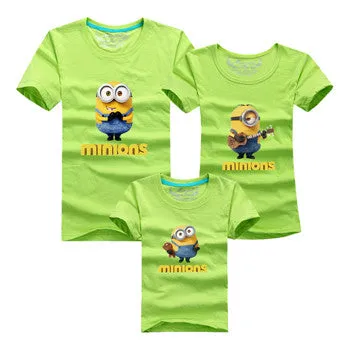 Ming Di Minions Family Matching Outfits Father Mother Baby Shorts Sleeve T shirts Fashion Cartoon 95%Cotton Children Clothing