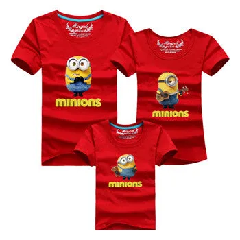 Ming Di Minions Family Matching Outfits Father Mother Baby Shorts Sleeve T shirts Fashion Cartoon 95%Cotton Children Clothing