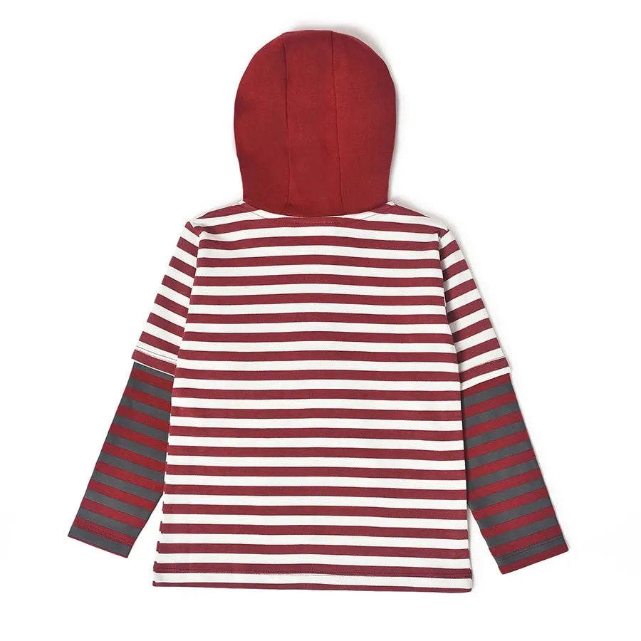 Misty Red  Hooded Polo T-Shirt