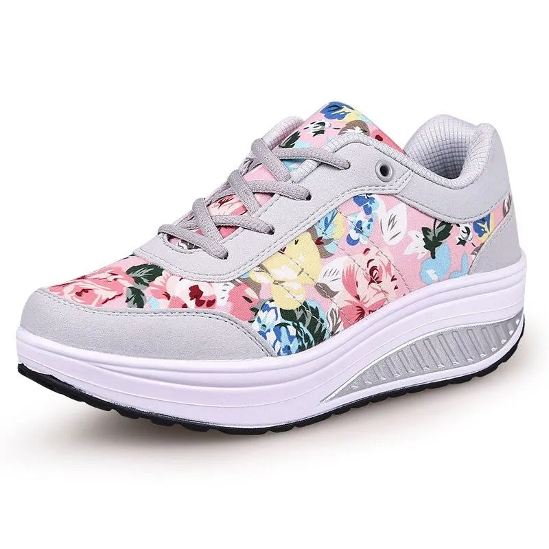 OCW Women Casual Shoes Printed Canvas New Arrival Fashion Lace-up Platform Sneakers