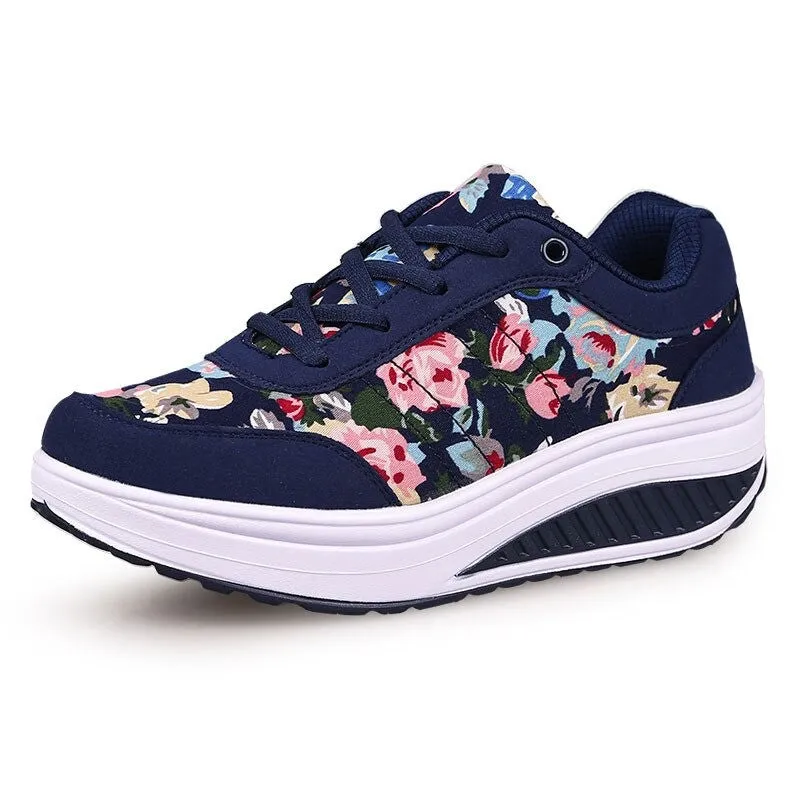 OCW Women Casual Shoes Printed Canvas New Arrival Fashion Lace-up Platform Sneakers