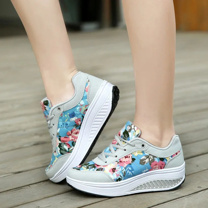 OCW Women Casual Shoes Printed Canvas New Arrival Fashion Lace-up Platform Sneakers