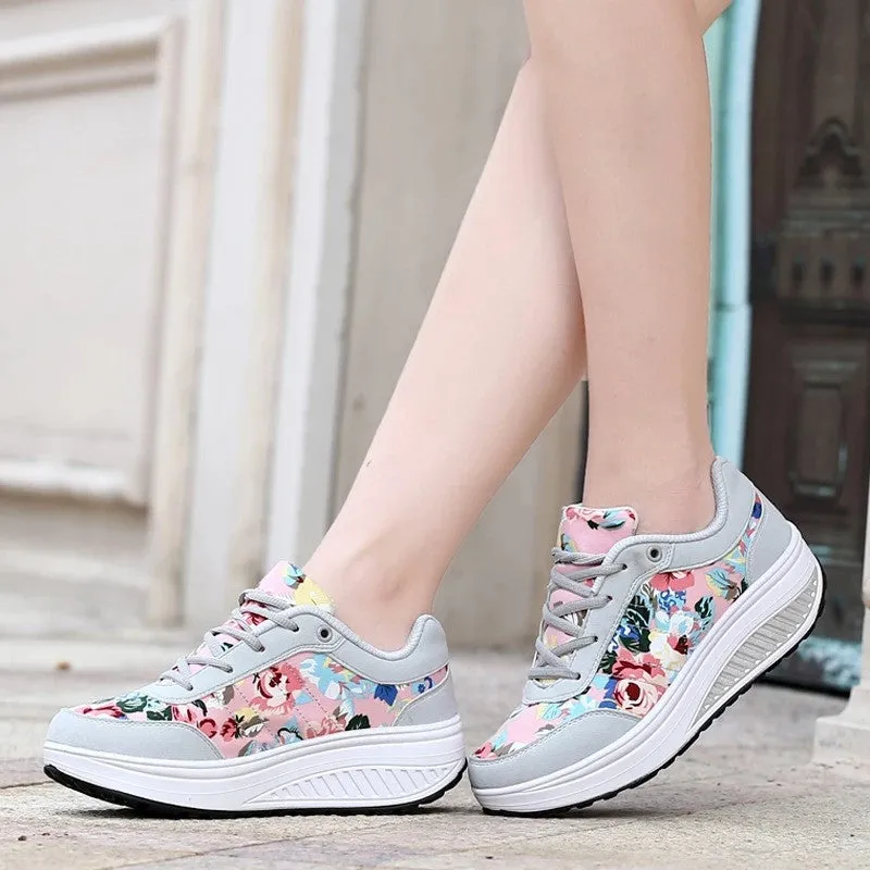 OCW Women Casual Shoes Printed Canvas New Arrival Fashion Lace-up Platform Sneakers