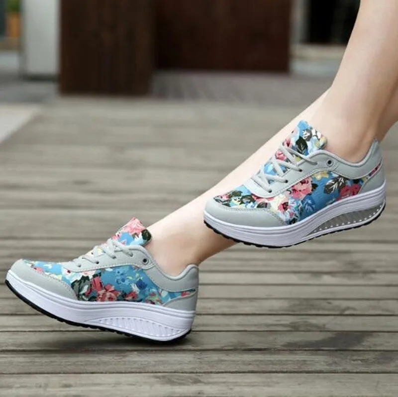 OCW Women Casual Shoes Printed Canvas New Arrival Fashion Lace-up Platform Sneakers