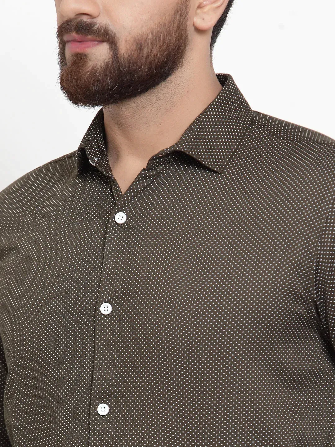 Olive Men'S Cotton Polka Dots Formal Shirts