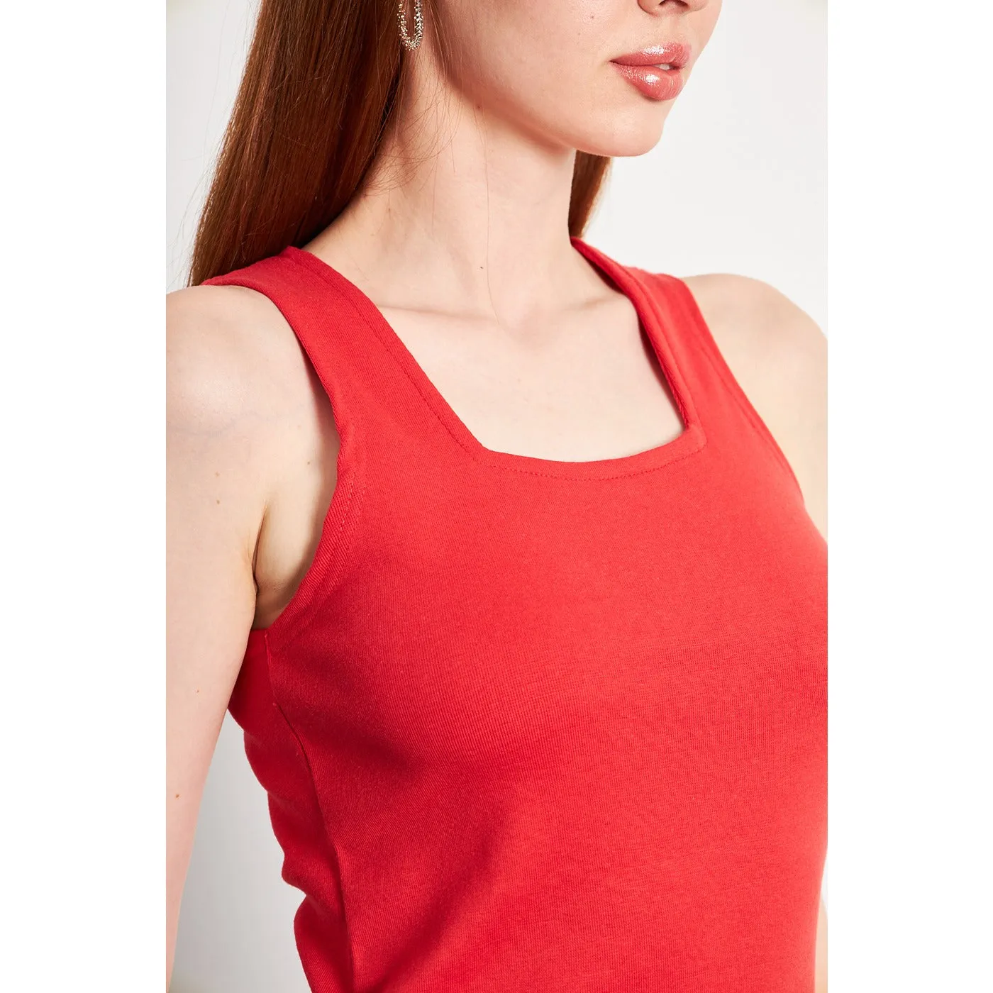 Red Square Neck Tank Top