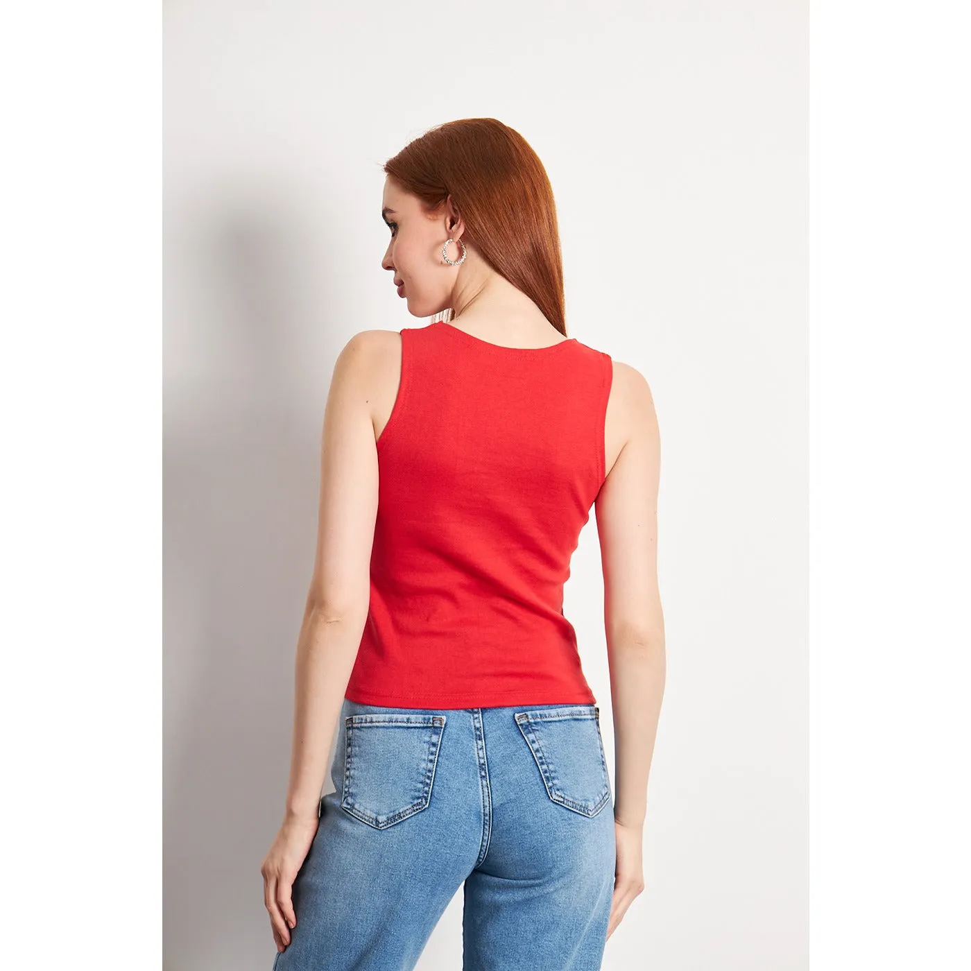 Red Square Neck Tank Top