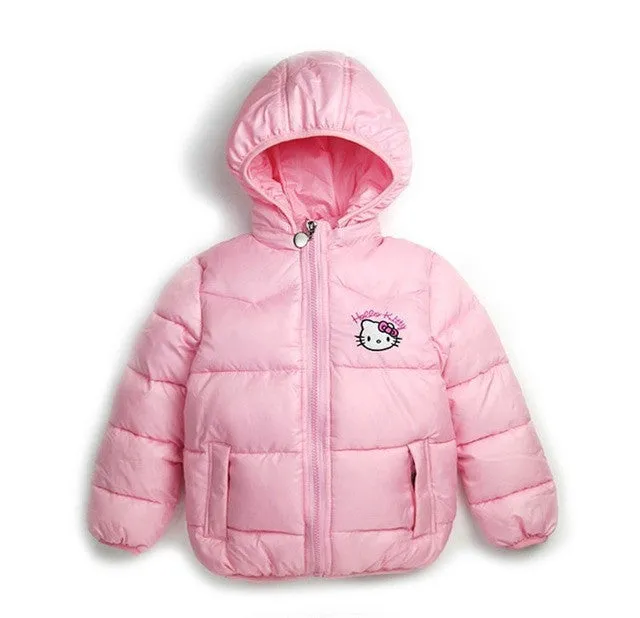 Retail 2-7Y New Children Winter Outerwear Clothing Girls Hello Kitty Cartoon Jackets Coat Baby Kids Christmas Costume Clothes