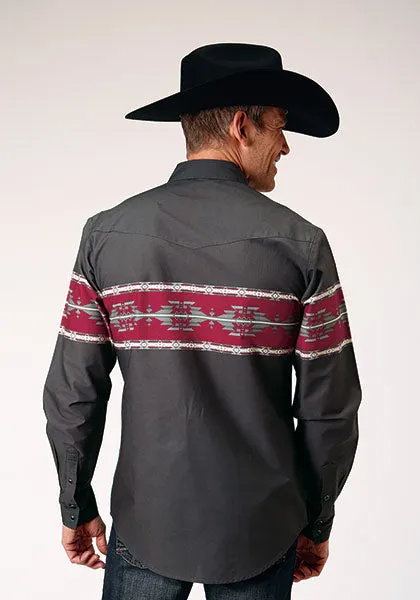 Roper Apparel Black Vintage Border Print Snap Western Shirt for Men