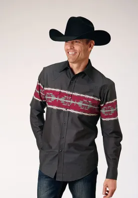 Roper Apparel Black Vintage Border Print Snap Western Shirt for Men