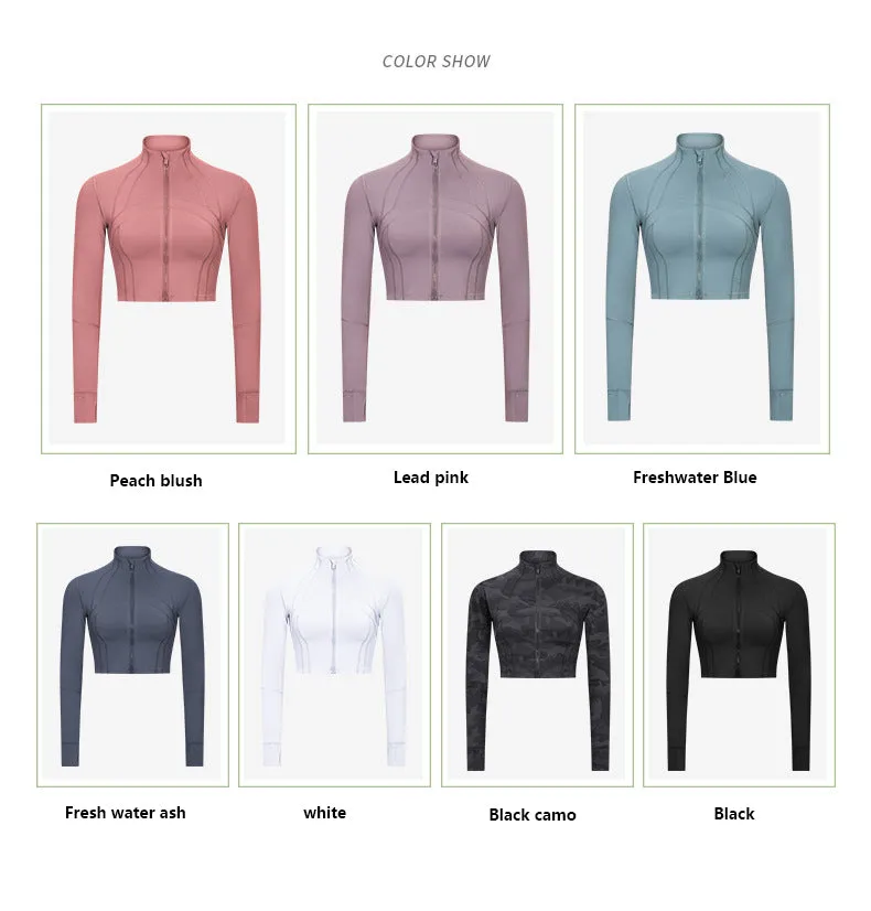 Sidiou Group Anniou Women Short Yoga Jacket Stand Collar Windproof Long Sleeve Zip Gym Jersey Quick Dry Sport Jackets