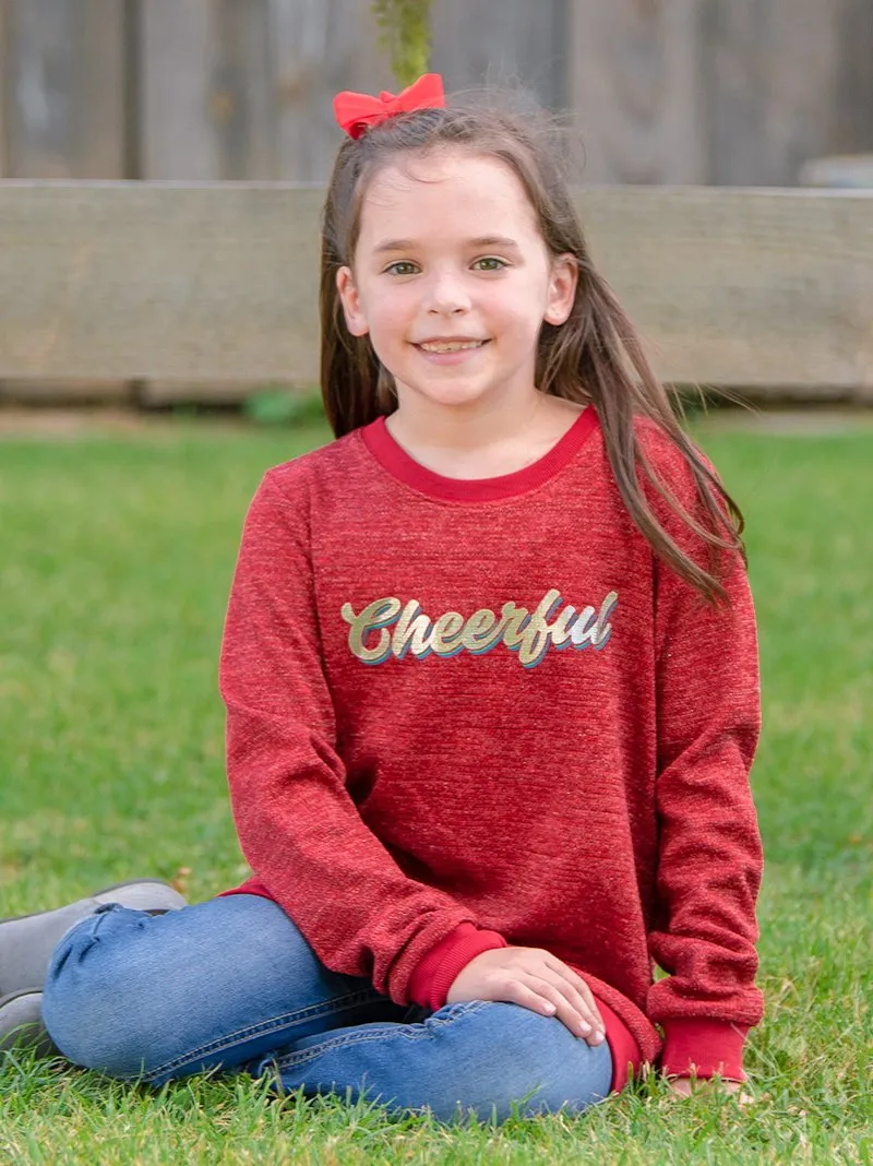 Southern Grace Girl's Cheerful on Sparkly Glitter Red Sweatshirt