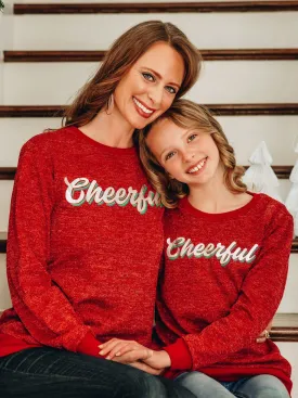 Southern Grace Girl's Cheerful on Sparkly Glitter Red Sweatshirt