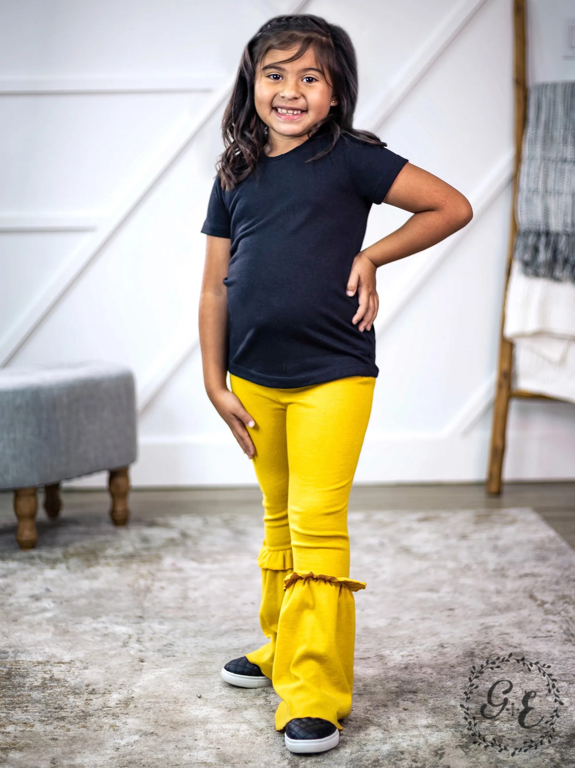 Southern Grace Girl's Ruffle My Feathers Flare Pants with Ruffle, Yellow