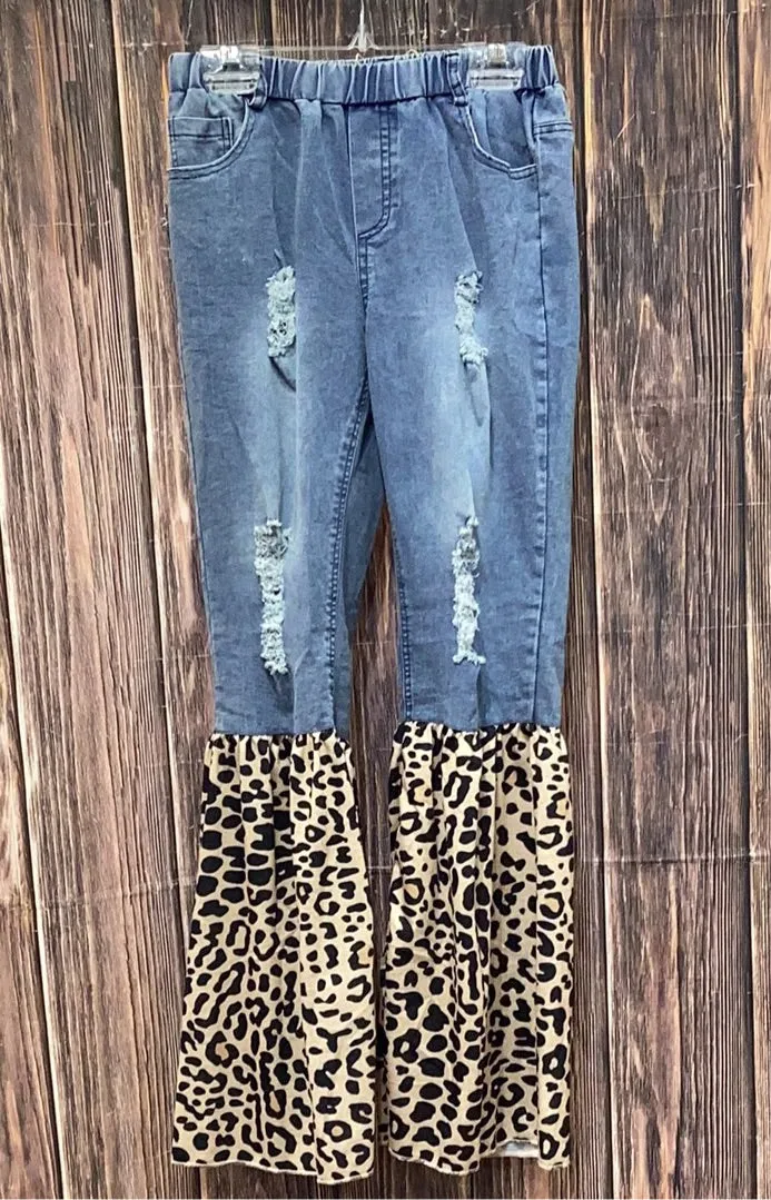 Southern Grace Girl's Somewhere Between Western and Wildin' Flare Pants, Leopard