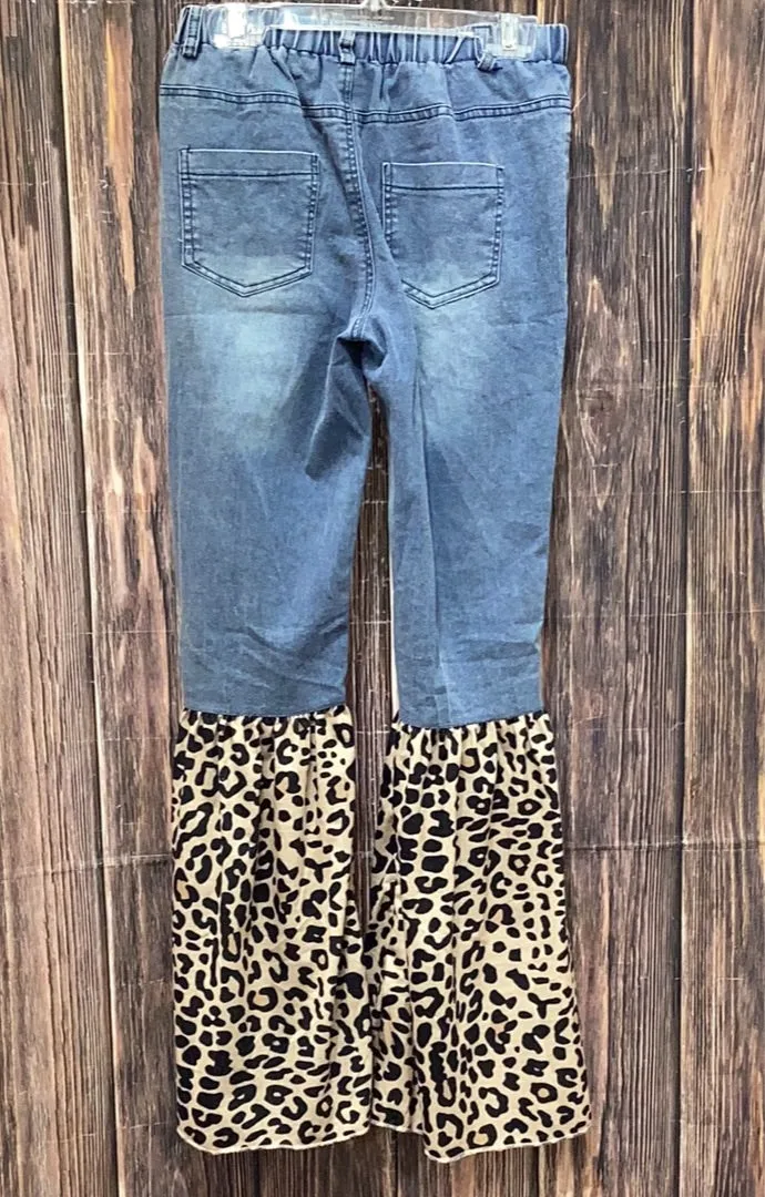 Southern Grace Girl's Somewhere Between Western and Wildin' Flare Pants, Leopard