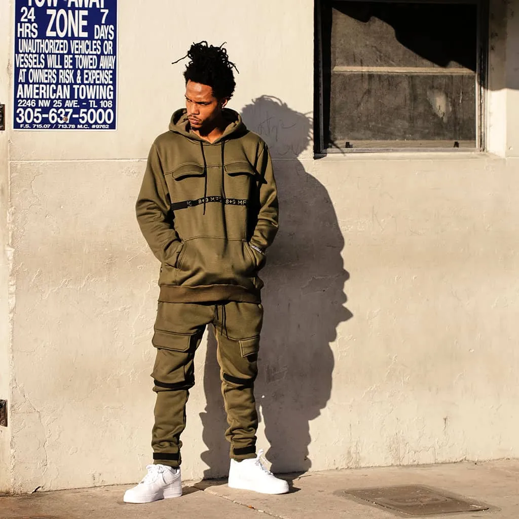 Strapped Up Slim Fleece Hoodie Olive