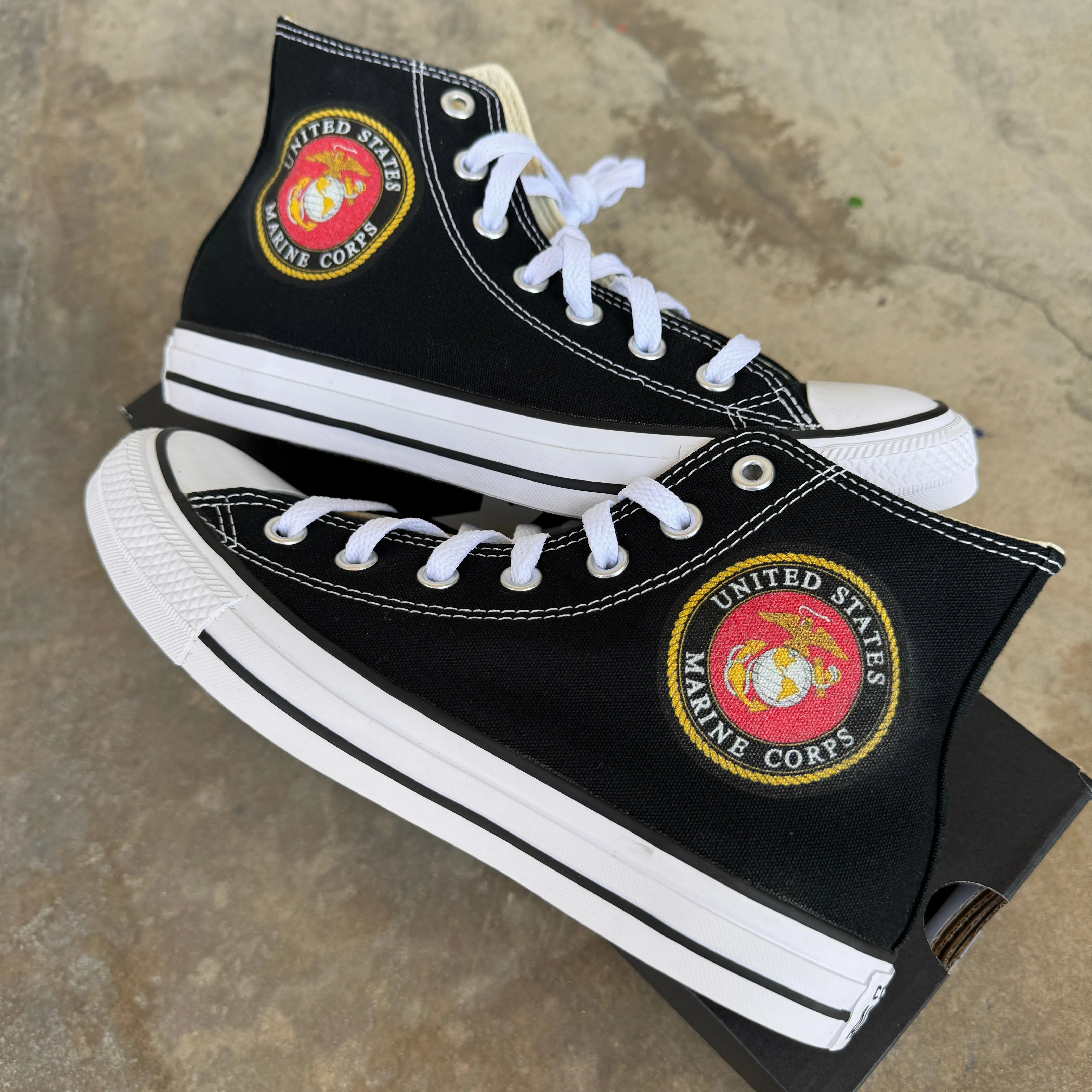 US Marines - Custom Black High Top Converse Chuck Taylor Shoes for Men and Women