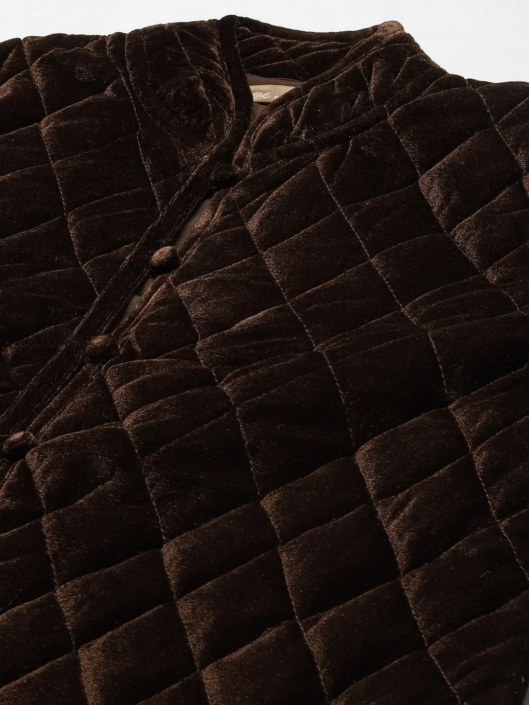 Women Brown Velvet Full Sleeve Quilted Jacket