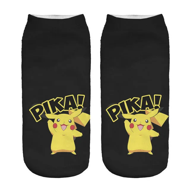 Women Harajuku 3D Cute Pikachu Print Socks Low Cut Ankle Comfortable Hosiery Meias Calcetiness Calzini Chaussette Femme