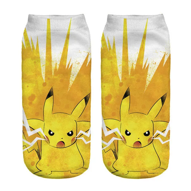 Women Harajuku 3D Cute Pikachu Print Socks Low Cut Ankle Comfortable Hosiery Meias Calcetiness Calzini Chaussette Femme