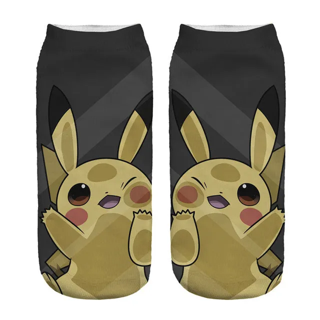 Women Harajuku 3D Cute Pikachu Print Socks Low Cut Ankle Comfortable Hosiery Meias Calcetiness Calzini Chaussette Femme