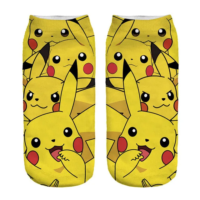 Women Harajuku 3D Cute Pikachu Print Socks Low Cut Ankle Comfortable Hosiery Meias Calcetiness Calzini Chaussette Femme